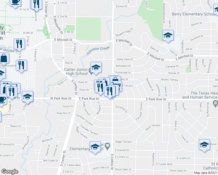 map of restaurants, bars, coffee shops, grocery stores, and more near 823 Oram Street in Arlington
