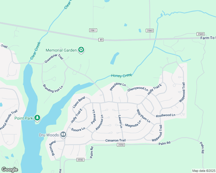 map of restaurants, bars, coffee shops, grocery stores, and more near 203 Peachtree Lane in Holly Lake Ranch