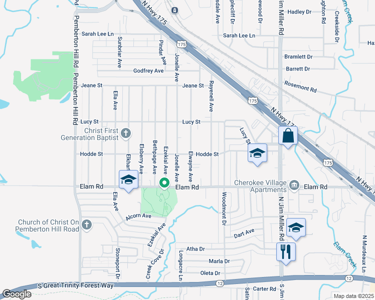 map of restaurants, bars, coffee shops, grocery stores, and more near 605 Elwayne Avenue in Dallas