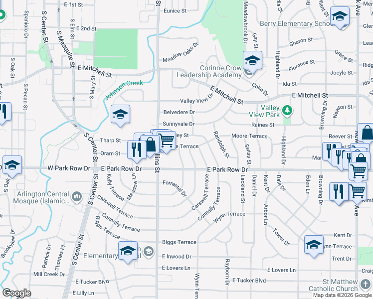 map of restaurants, bars, coffee shops, grocery stores, and more near 1400 Kelly Terrace in Arlington