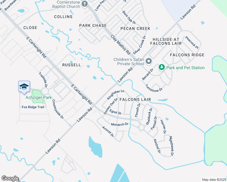 map of restaurants, bars, coffee shops, grocery stores, and more near 4857 Kingfisher Lane in Mesquite