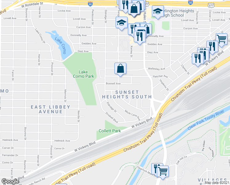 map of restaurants, bars, coffee shops, grocery stores, and more near 4805 Kilpatrick Avenue in Fort Worth