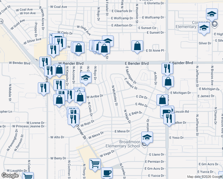 map of restaurants, bars, coffee shops, grocery stores, and more near 2009 N McKinley St in Hobbs