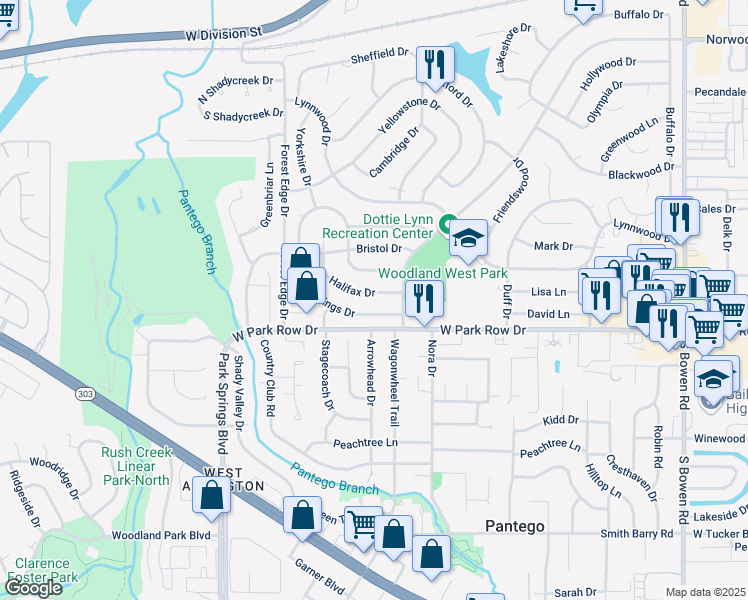 map of restaurants, bars, coffee shops, grocery stores, and more near 3408 Halifax Drive in Arlington