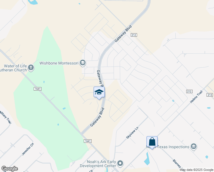 map of restaurants, bars, coffee shops, grocery stores, and more near 1351 Gateway Boulevard in Forney