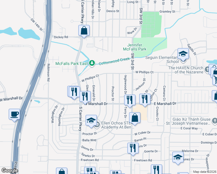 map of restaurants, bars, coffee shops, grocery stores, and more near 1633 Dorothy Dr in Grand Prairie