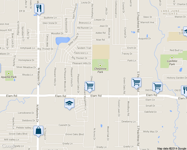 map of restaurants, bars, coffee shops, grocery stores, and more near 628 Cheyenne Road in Dallas