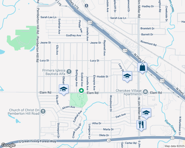 map of restaurants, bars, coffee shops, grocery stores, and more near 605 Elwayne Avenue in Dallas