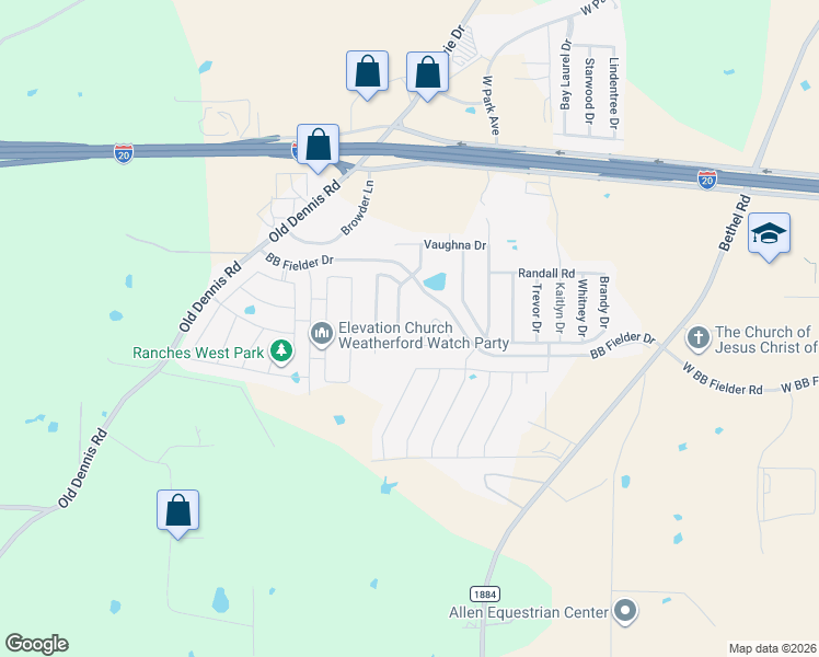 map of restaurants, bars, coffee shops, grocery stores, and more near 1252 Scott Drive in Weatherford