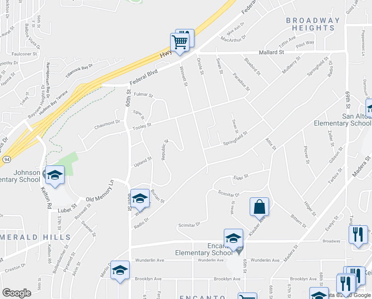 map of restaurants, bars, coffee shops, grocery stores, and more near 1741 Republic Street in San Diego