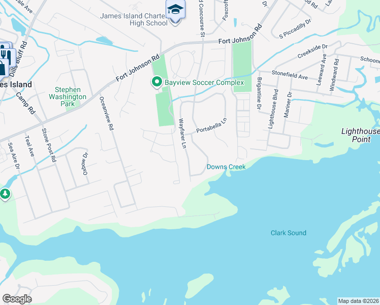 map of restaurants, bars, coffee shops, grocery stores, and more near 1091 Wayfarer Lane in Charleston