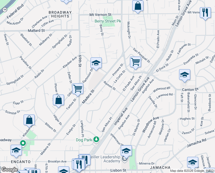 map of restaurants, bars, coffee shops, grocery stores, and more near 1729 Ramon Street in Lemon Grove