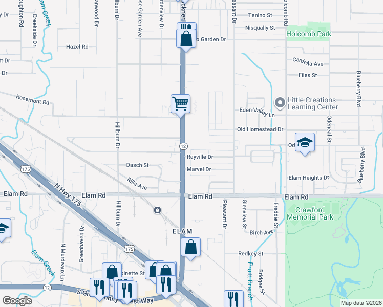 map of restaurants, bars, coffee shops, grocery stores, and more near 8117 Rayville Drive in Dallas