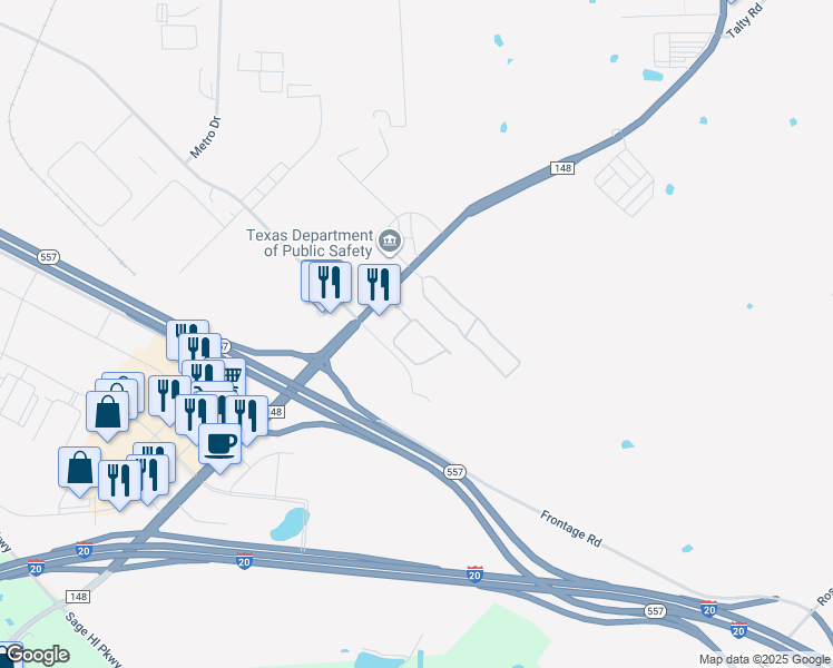 map of restaurants, bars, coffee shops, grocery stores, and more near 231 Tiffany Circle in Terrell