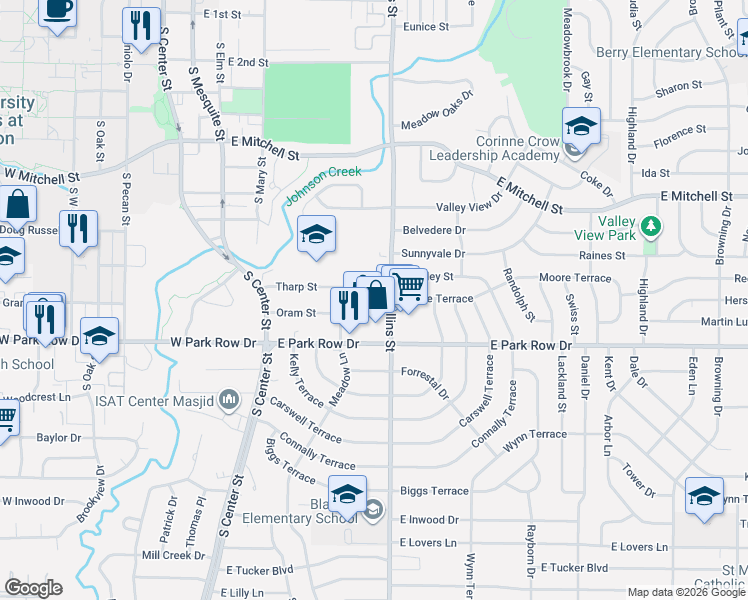 map of restaurants, bars, coffee shops, grocery stores, and more near 700 South Nedderman Drive in Arlington