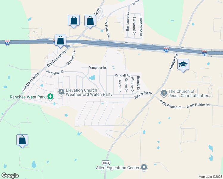 map of restaurants, bars, coffee shops, grocery stores, and more near 2234 Taylor Drive in Weatherford