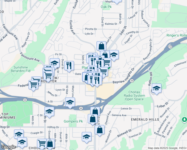 map of restaurants, bars, coffee shops, grocery stores, and more near 1666 Euclid Avenue in San Diego