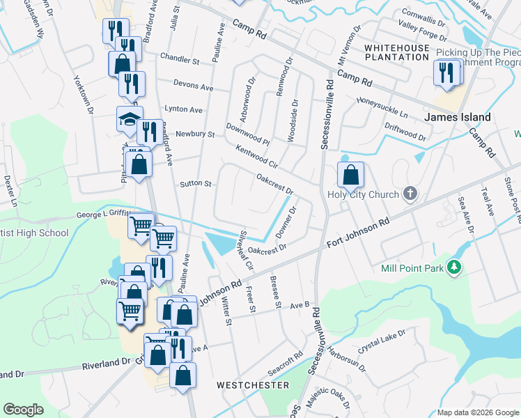 map of restaurants, bars, coffee shops, grocery stores, and more near 1167 Shoreham Road in Charleston