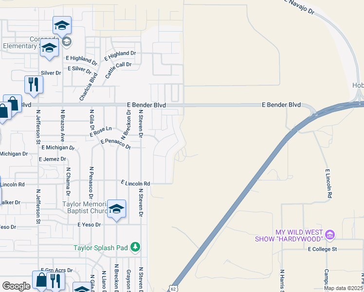map of restaurants, bars, coffee shops, grocery stores, and more near North Ranchland Drive in Hobbs