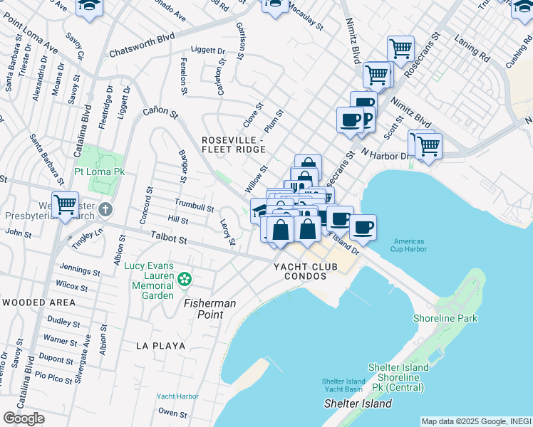 map of restaurants, bars, coffee shops, grocery stores, and more near 3128 Cañon Street in San Diego