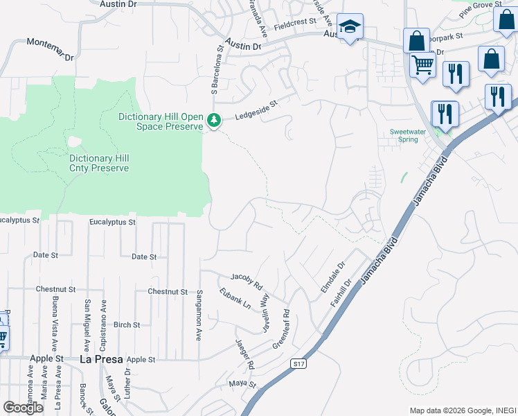 map of restaurants, bars, coffee shops, grocery stores, and more near in Spring Valley