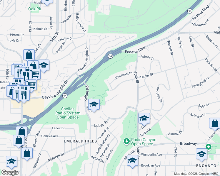 map of restaurants, bars, coffee shops, grocery stores, and more near 1808 Ballina Drive in San Diego
