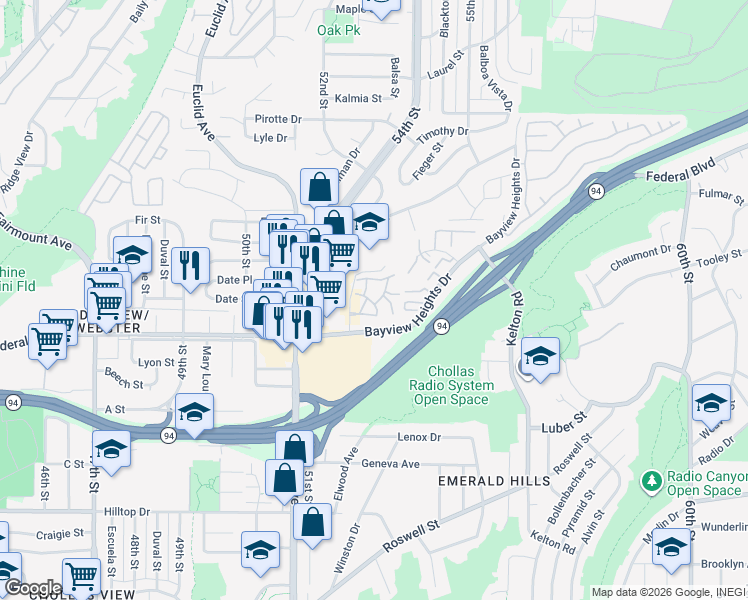 map of restaurants, bars, coffee shops, grocery stores, and more near 1641 Pentecost Way in San Diego