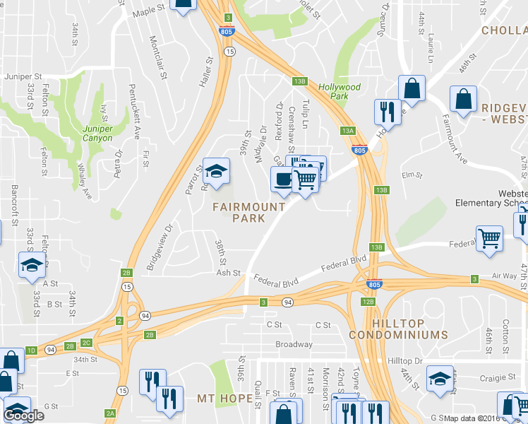 map of restaurants, bars, coffee shops, grocery stores, and more near 1702 39th Street in San Diego
