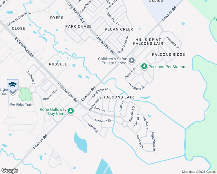 map of restaurants, bars, coffee shops, grocery stores, and more near 4921 Kingfisher Lane in Mesquite