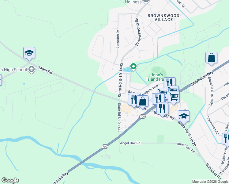 map of restaurants, bars, coffee shops, grocery stores, and more near 1684 State Road S-10-1442 in Johns Island