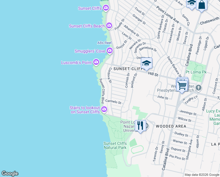 map of restaurants, bars, coffee shops, grocery stores, and more near 866 Cordova Street in San Diego
