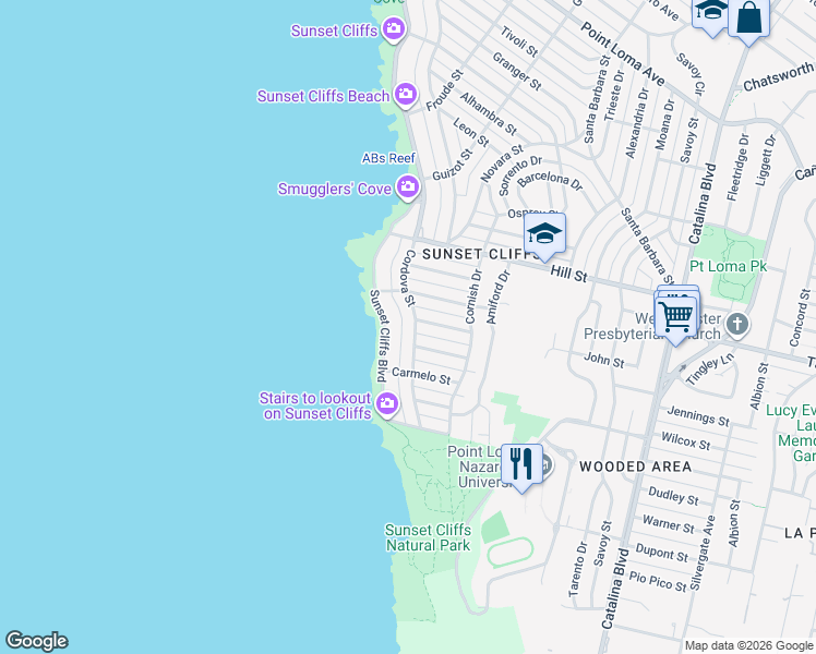 map of restaurants, bars, coffee shops, grocery stores, and more near 866 Cordova Street in San Diego
