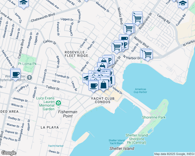 map of restaurants, bars, coffee shops, grocery stores, and more near 3045 Avenida De Portugal in San Diego