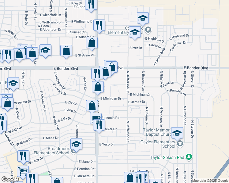 map of restaurants, bars, coffee shops, grocery stores, and more near 920 East Michigan Drive in Hobbs
