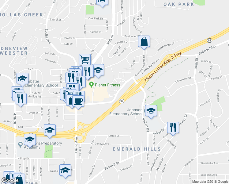 map of restaurants, bars, coffee shops, grocery stores, and more near 11 Bayview Heights Drive in San Diego