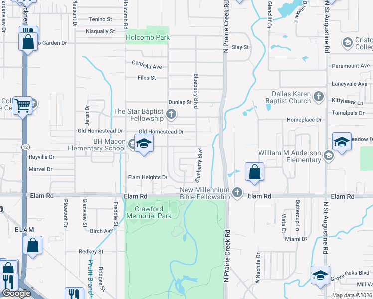 map of restaurants, bars, coffee shops, grocery stores, and more near 8719 Buckeye Drive in Dallas