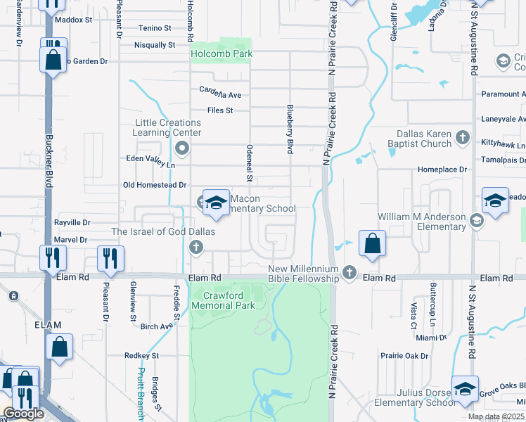 map of restaurants, bars, coffee shops, grocery stores, and more near 8720 Odom Drive in Dallas