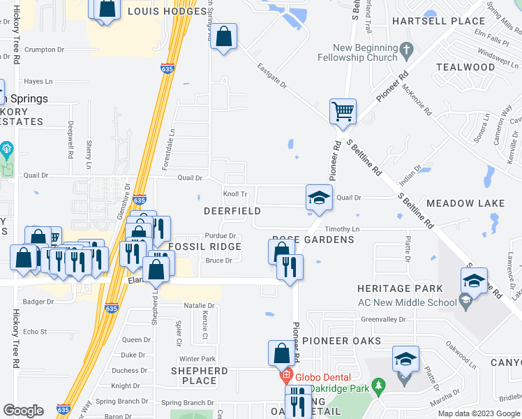 map of restaurants, bars, coffee shops, grocery stores, and more near 12904 Mitchell Drive in Balch Springs