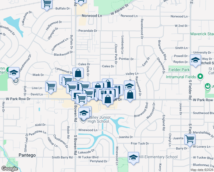 map of restaurants, bars, coffee shops, grocery stores, and more near 2214 Lavern Street in Arlington