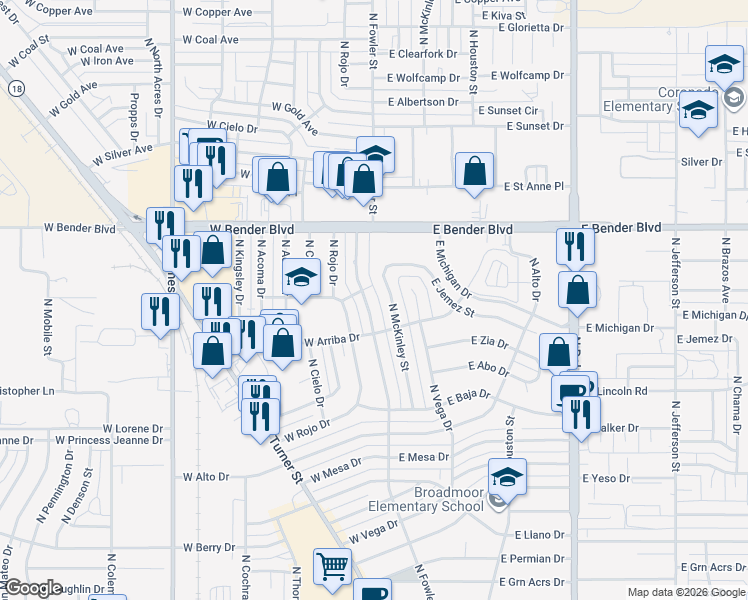 map of restaurants, bars, coffee shops, grocery stores, and more near 2009 N McKinley St in Hobbs