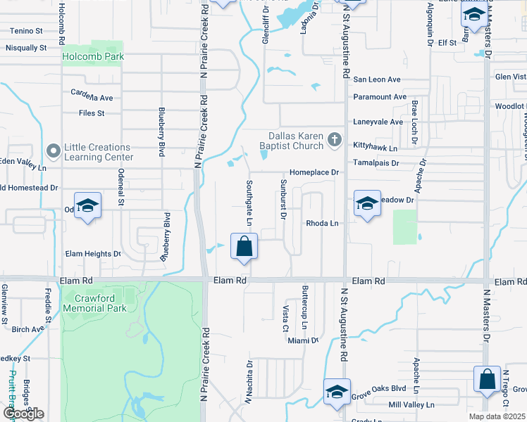 map of restaurants, bars, coffee shops, grocery stores, and more near 631 Sunburst Drive in Dallas