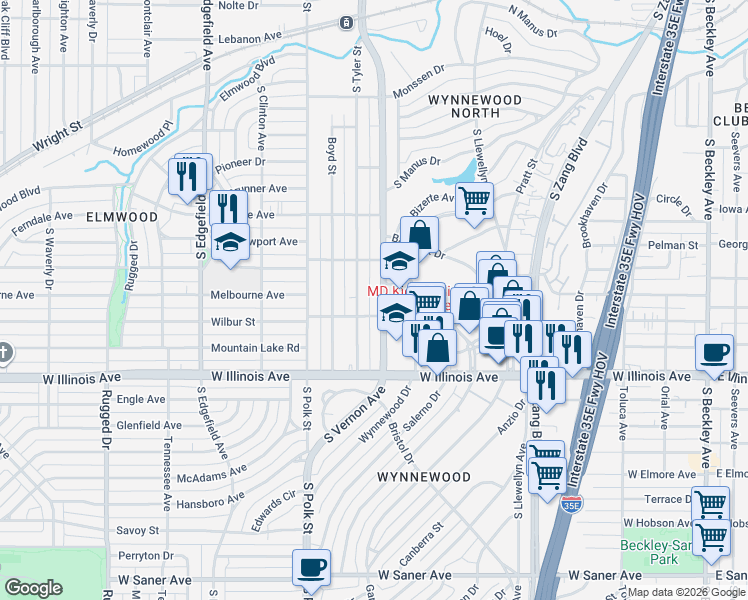 map of restaurants, bars, coffee shops, grocery stores, and more near in Dallas