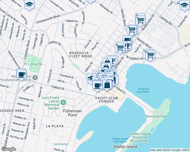 map of restaurants, bars, coffee shops, grocery stores, and more near 3130 Avenida De Portugal in San Diego