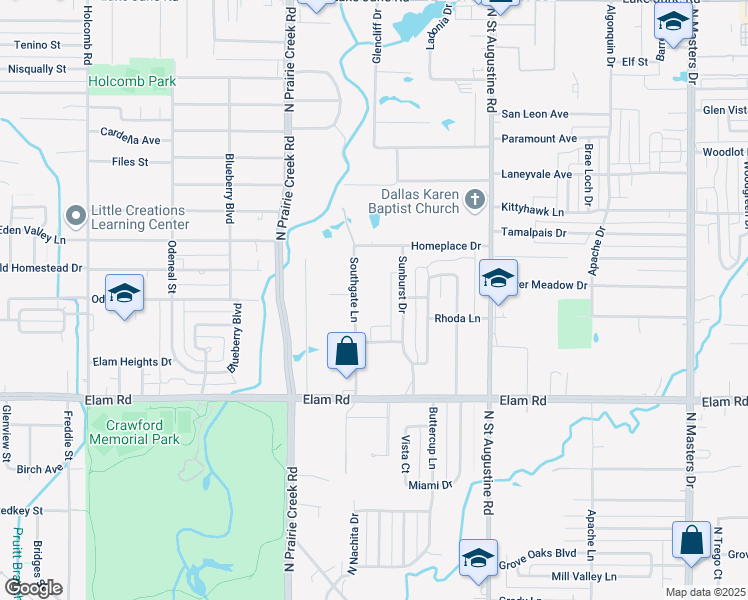 map of restaurants, bars, coffee shops, grocery stores, and more near 631 Sunburst Drive in Dallas