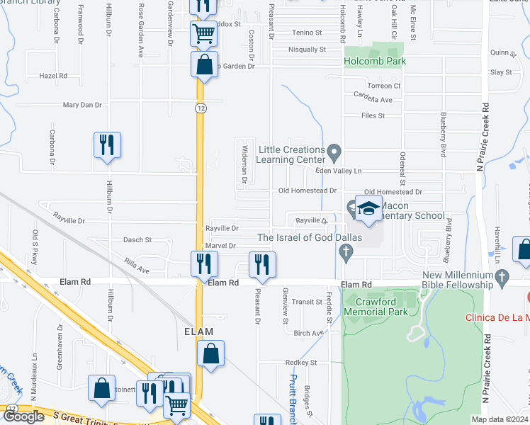 map of restaurants, bars, coffee shops, grocery stores, and more near 647 Pleasant Drive in Dallas