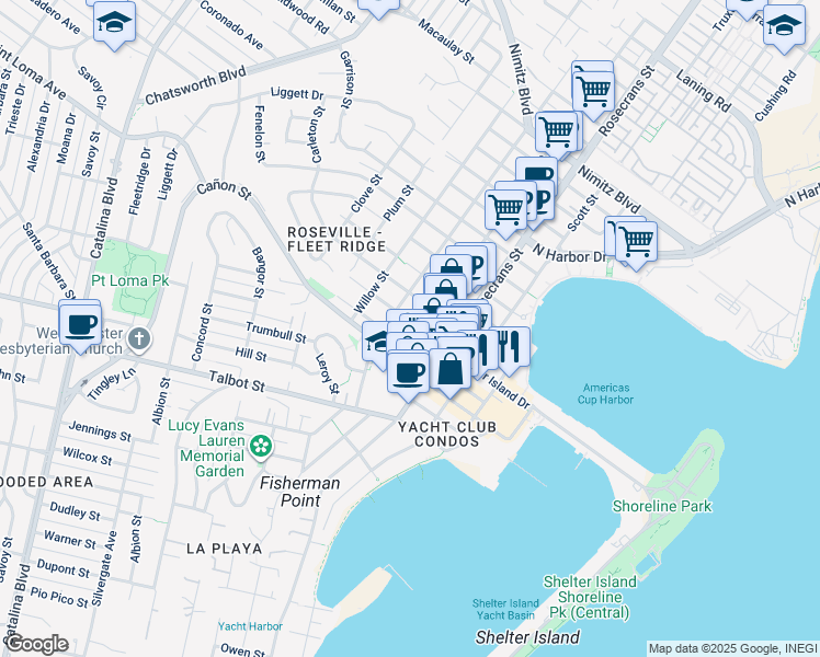 map of restaurants, bars, coffee shops, grocery stores, and more near 3045 Avenida De Portugal in San Diego