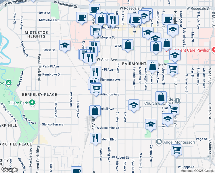 map of restaurants, bars, coffee shops, grocery stores, and more near 1937 Fairmount Avenue in Fort Worth