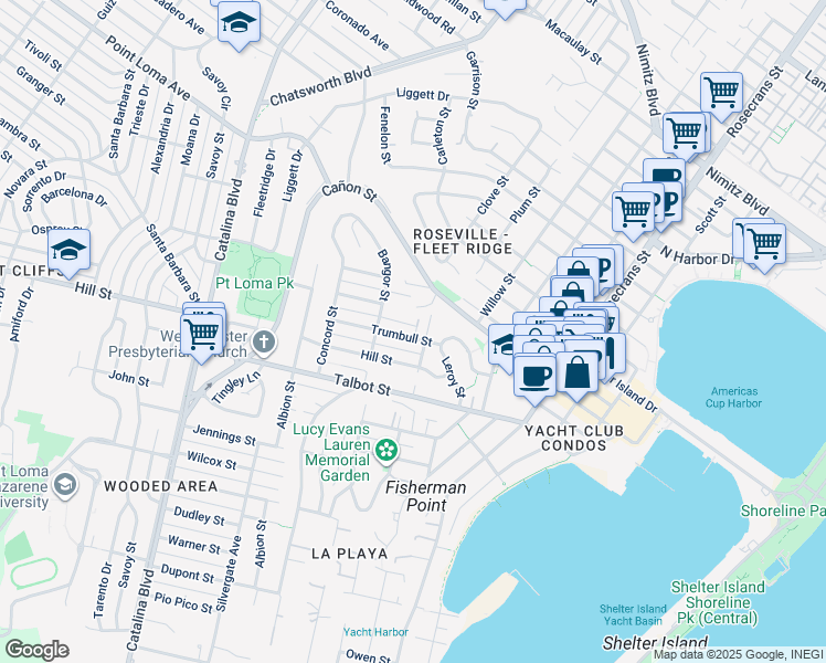 map of restaurants, bars, coffee shops, grocery stores, and more near 3326 Trumbull Street in San Diego