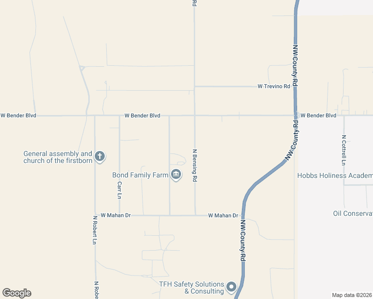 map of restaurants, bars, coffee shops, grocery stores, and more near 2020 North Gary Lane in Hobbs