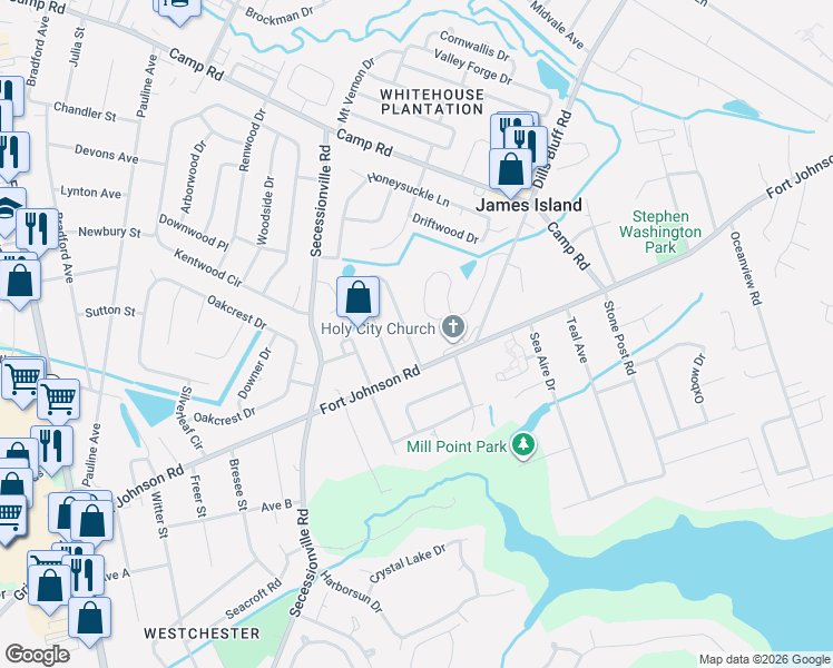 map of restaurants, bars, coffee shops, grocery stores, and more near 1128 Landsdowne Drive in Charleston